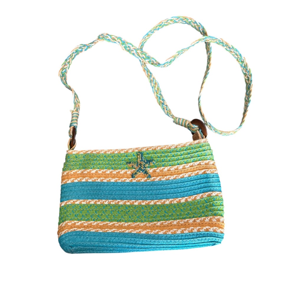 Cappelli Straworld Woven Crossbody Bag Beachy Striped Starfish Detail 10x7"
